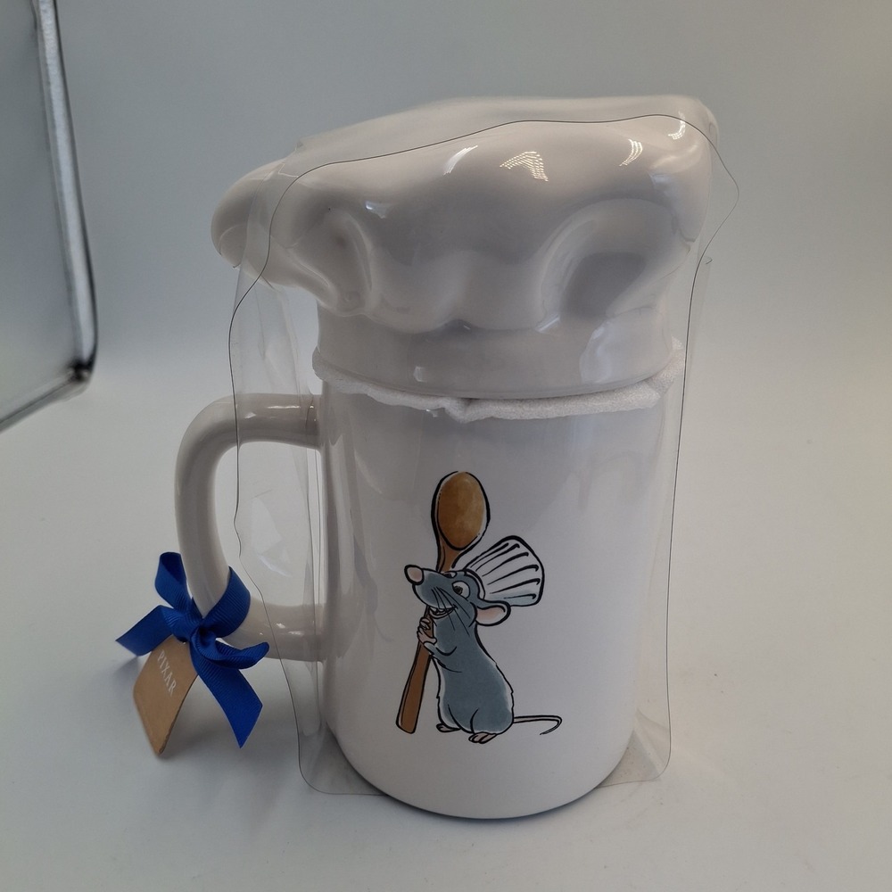Rae Dunn Disney Pixar Ratatouille Remy Mug "ANYONE CAN COOK" Chef Hat Lid NWT